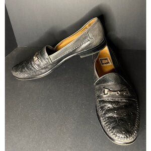 David Eden Black Gray Ostrich Leather Horsebit Slip On Loafers Dress Shoes 12